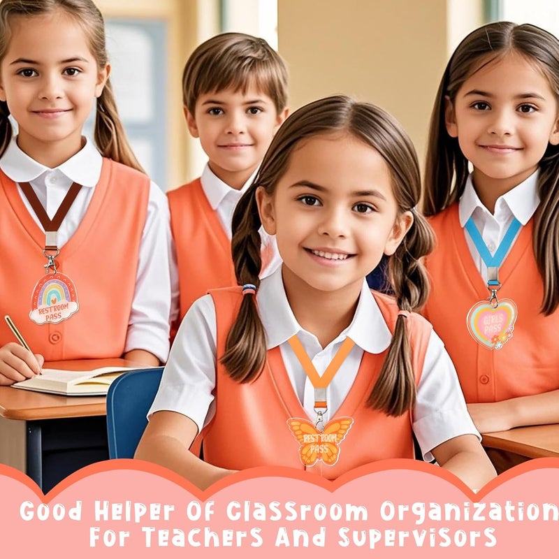 CORNER LACE 8Packs Groovy Acrylic Hall Pass Lanyards Set, Unbreakable School Passes & Soft Lanyards Set, Elementary Middle School/Teacher Supplies for Classrooms Hall Library Restroom Nurse Office - Image 3